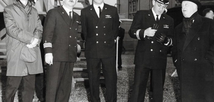 פיקוד חיל הים עם מנהל מספנות שרבורג בעת השקת אח"י מבטח 11 אפריל  1967